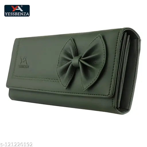 Solid faux leather YESSBENZA women's and girls unique trendy two-fold hand wallet clutch, spacious with 6 card slots, free size (9in x 4in)