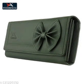 Solid faux leather YESSBENZA women's and girls unique trendy two-fold hand wallet clutch, spacious with 6 card slots, free size (9in x 4in)