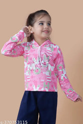 Cotton blend cozy hoodies for little princesses, printed net design, vibrant colors and charming details on display