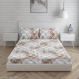 Cotton fitted double bedsheet with geometric pattern, size 90x90, includes 2 pillow covers for adult use, ideal for summer