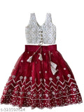 Solid ethnic taffeta silk choli with net dupatta, embellished stitch type, sizes from 6-8 years, Indian traditional wear