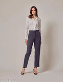 Dark grey cotton-blend formal trousers for men, solid pattern, S, M, L, XL, XXL sizes available