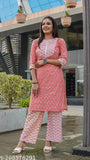 Cotton kurta set with palazzo by Fab Galaxy, printed net design, three-quarter sleeves, pure cotton