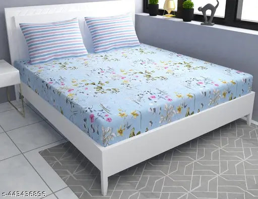 Dark & light combination, supersoft cotton 220 tc king size elastic fitted bedsheets and 2 coordinating pillow covers for double bed (108x108 inches)