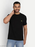 Black cotton blend round t-shirt, Zeffit men's placement print, daily wear or exercise attire, India origin