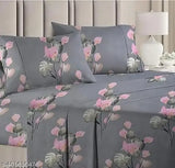 White and linen glace-cotton double bed sheets with floral pattern, includes 2 pillow covers, ideal for summer use