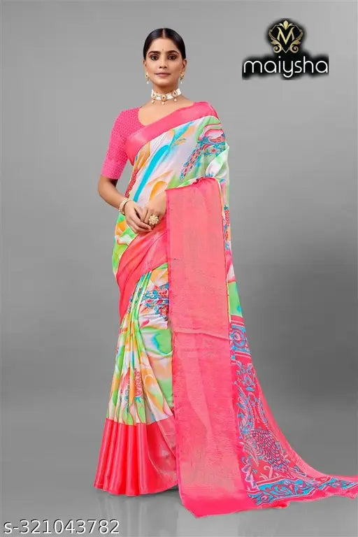 Dusty print Brasso Moss Chiffon Kalamkari saree, premium quality soft fabric, perfect for daily wear and functions