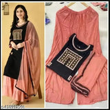 Rayon Alisha Graceful Women Kurta Set with Dupatta and Sharara, embroidered net design in multiple sizes from M to 4XL. Indian-made traditional Indian fashion