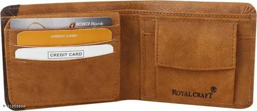 New Tan PU bi-fold wallet, fashionable and unique for men, 2 compartments, free size (11cm x 9cm)
