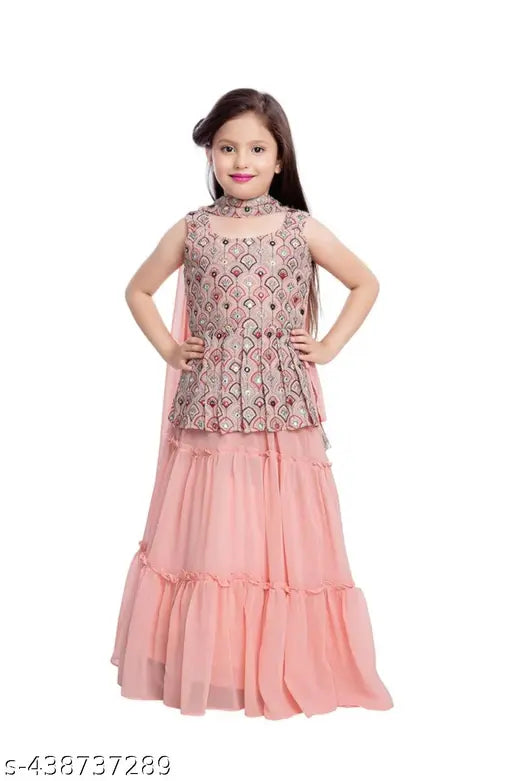 Georgette sequinned lehenga set with embroidered floral patterns, 3-15 years, Indian handcrafted