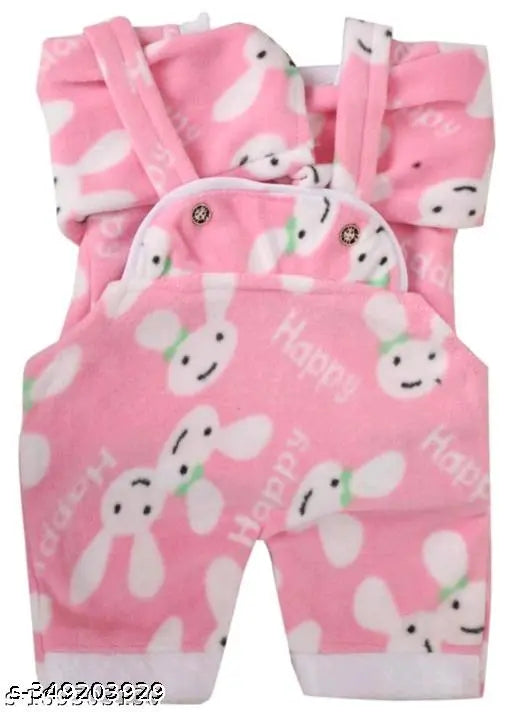 Wool printed dungaree set for baby boy and girl, warm winter wear with long sleeves