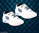 Blue EVA LED light-up shoes for kids, comfortable and breathable mesh material, ideal for outdoor sports. Lightweight design with round toe, cushioned footbed, and anti-skid sole. Perfect first shoe for little ones aged 18 months to 5 years. Made in India