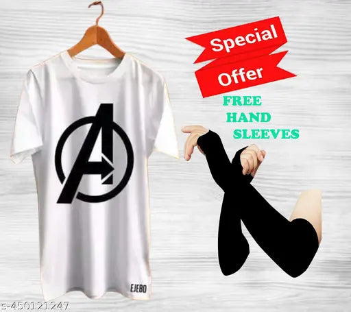 Blue polyester CSK men's round neck half sleeve t-shirt with free hand sleeves, printed design