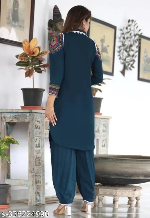 Indian rayon kurta set in solid color, plus size with palazzos and long sleeves