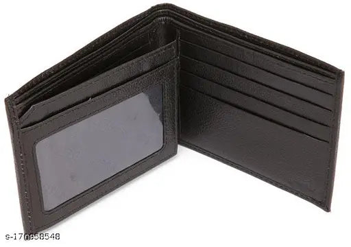 Leather men's wallet, 5-compartment organizer with 3 pockets, 1 zip, 4 car holders, and photo holder. Solid design, free size (11cm x 4cm). Indian origin