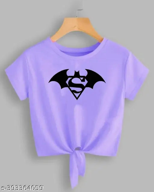 Lavender Lycra short sleeves, printed bat pattern, women's clothing - India