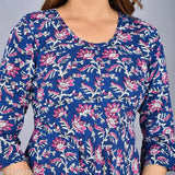 Blue Rayon A-Line Round Neck Bell Sleeves Kurta, printed combo for women's casual traditional wear (India)