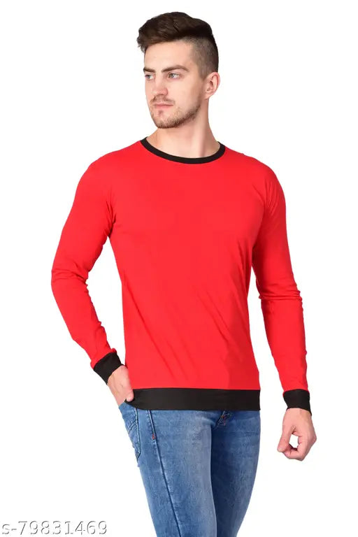 Diwazzo men's long sleeve cotton t-shirts, solid pattern, sizes S-XL, comfortable & cozy, Made in India