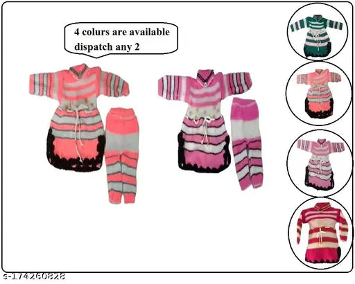 Wool winter frock for baby girls (pack of 2), self-design net, long sleeves