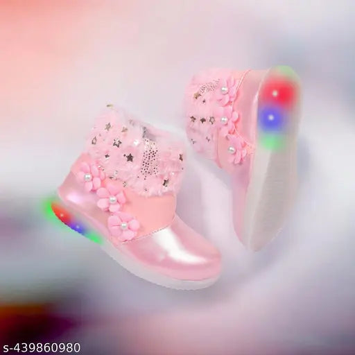 Kids party wear synthetic shoes, embellished slip-ons with TPR sole for children's festive style (Size: 10.5 in to 24 in, suitable for ages 0-9 years)