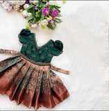 Silk Anarkali gown with zari butti and banarasi, suitable for festivals and parties. Maxi full length, round neck, half sleeves. One piece ethnic dress