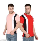 Striped cotton blend t-shirt for men, pack of 2 combo colour blocked - Indian made