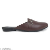 Leather Western party shoes, solid open-back mules for trendy events