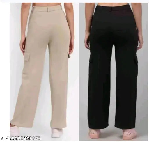 Women's solid cargo-style bell pants in cotton lycra combo, stylish and comfortable for everyday wear