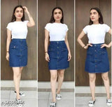 Blue denim skirt for women, solid pattern, size 26 (waist 26in, length 19in), trendy Western style, made in India