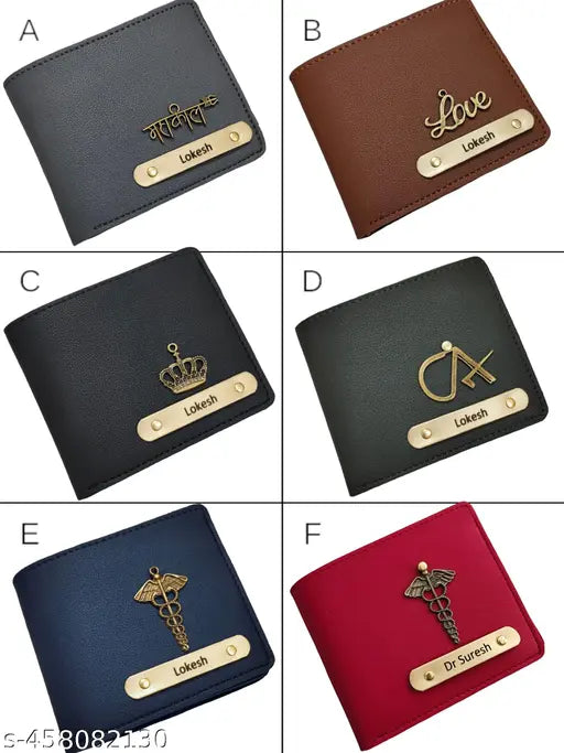 Customised leather wallet for men, personalized with name & charm, available in 7 colors
