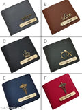 Customised leather wallet for men, personalized with name & charm, available in 7 colors