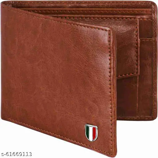 Tan PU Casual Modern Men Wallet, 5 compartments, solid net design, durable and compact for everyday use