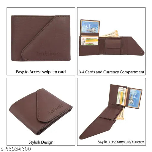 Brown faux leather casual men's wallet, regular size with 2 compartments, made in India