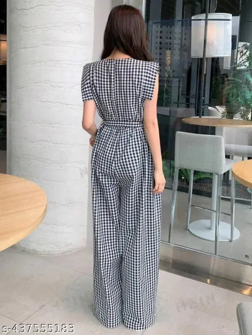 Cotton checked jumpsuit with short sleeves, size N for women and girls