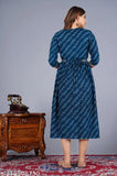 Rayon three-quarter sleeve gowan 001 dress with gold prints, ideal for festivals and parties. Made in India