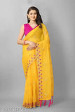 Mustard yellow Super Net sari with separate dupion silk blouse, featuring intricate embroidery and cutwork border