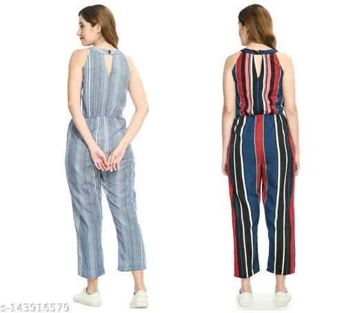 Multicolor crepe jumpsuit by AREEBA FASHION, printed net pattern, sleeveless, L/XL size, India-origin fashion for women