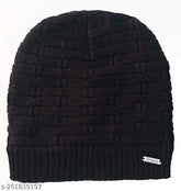 Black cotton winter hat, textured pattern for men and women in onesize, made in India