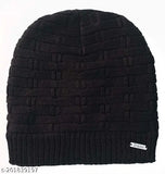 Black cotton winter hat, textured pattern for men and women in onesize, made in India