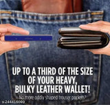 Black aluminum men's debit care wallet, RFID-protected two-fold design with six card slots, compact size (L10cm x W8cm x H7cm, 100g)