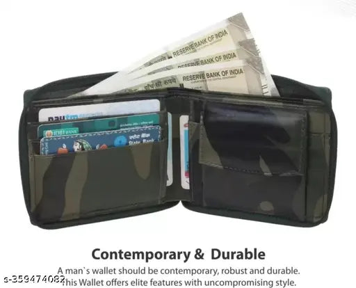 Faux leather army wallet, printed net design, compact yet spacious (2 compartments), free size (12cm x 9cm)