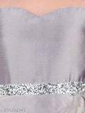 Mauve net peplum dress for kids' parties, full-length with stylish bodice, Indian origin
