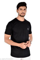 Black cotton men's round neck T-shirt, solid pattern, short sleeves, perfect for casual outings. Made in India