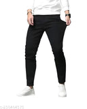 Men's black denim funky jeans, solid pattern, high-quality blend for versatile style and comfort