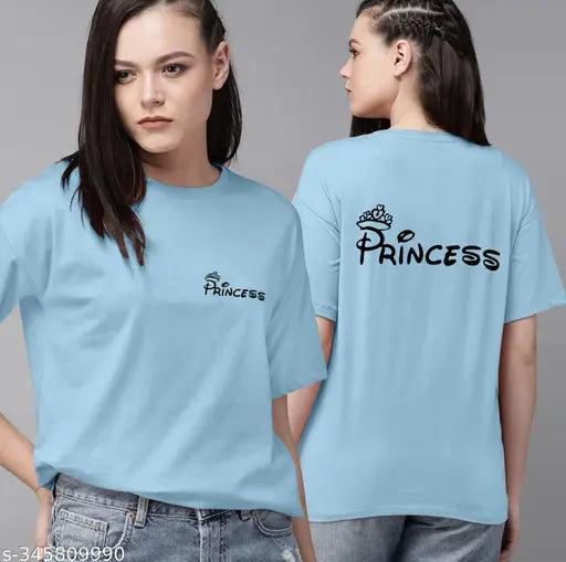 Sky Blue oversized graphic print women's T-shirt, polycotton, short sleeves, printed net design, India origin