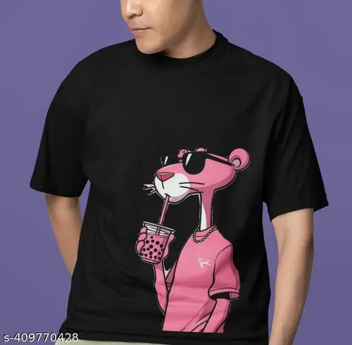 Sipper Pink Panther Men's Oversized Cotton T-Shirt, printed net design, multiple sizes available from XS to XXXL, India origin