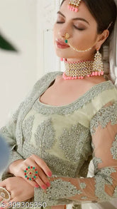 Embroidered free-size net lehenga choli and dupatta set, Latest New Beautiful Indian wedding wear" (103 characters)