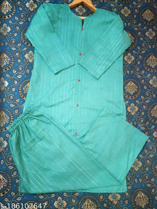 Cotton blend kurti and palazzo set for women/girls, checked three-quarter sleeve style from India