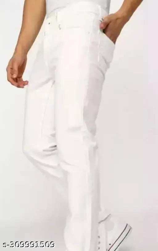 Cotton blend plain white jeans, MOD MEN SDIO2E - versatile fit for men (28, 30, 32 in sizes available)