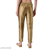 Gold silk trouser for women, solid pattern, party wear, comfortable fit, India origin